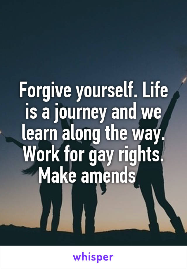 Forgive yourself. Life is a journey and we learn along the way. Work for gay rights. Make amends   