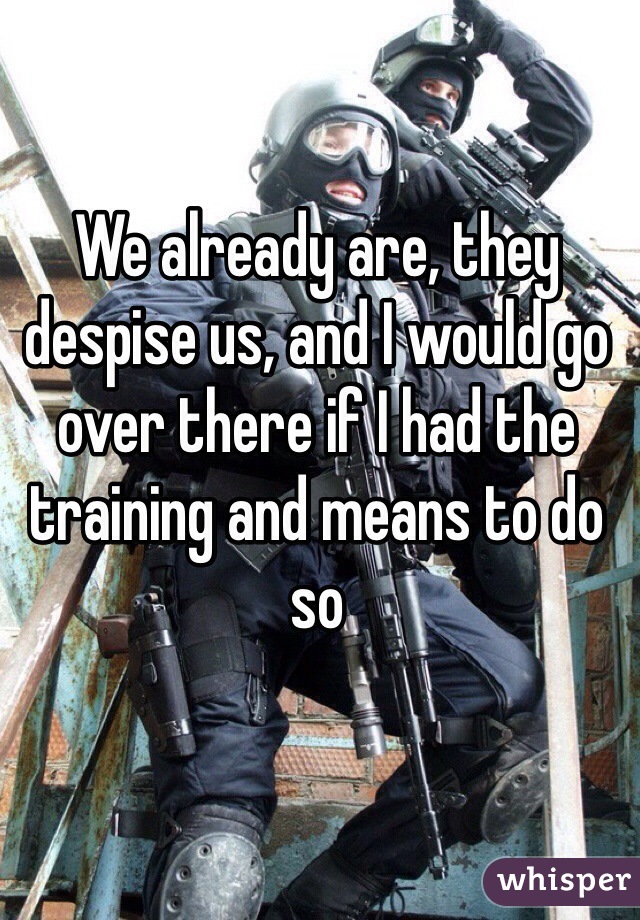 We already are, they despise us, and I would go over there if I had the training and means to do so 