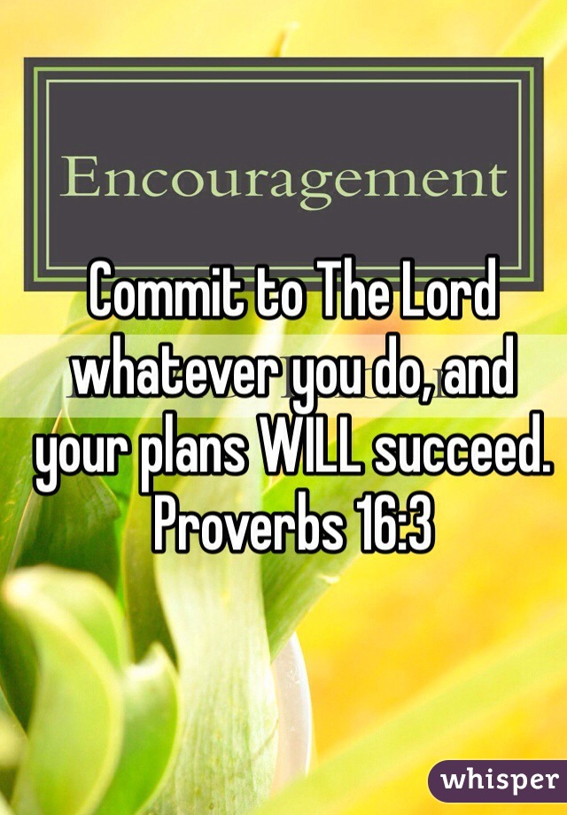 Commit to The Lord whatever you do, and your plans WILL succeed.
Proverbs 16:3