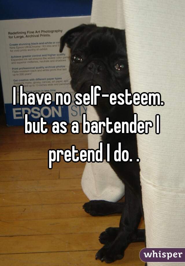 I have no self-esteem.  
but as a bartender I pretend I do. .