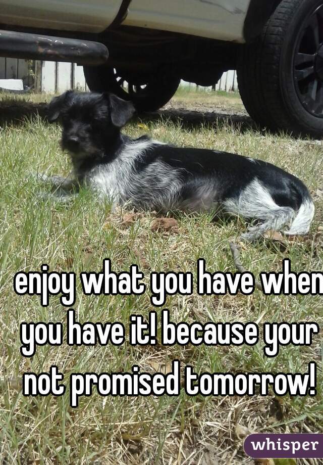  enjoy what you have when you have it! because your not promised tomorrow!