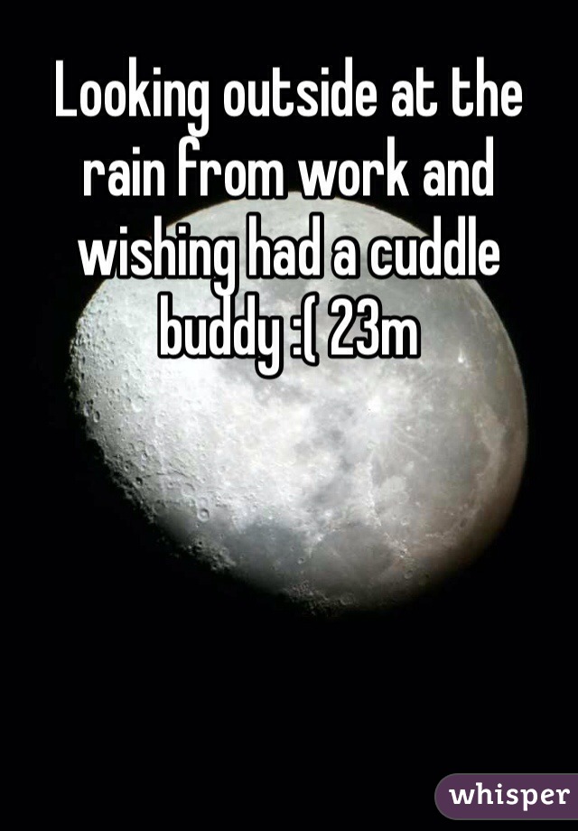 Looking outside at the rain from work and wishing had a cuddle buddy :( 23m