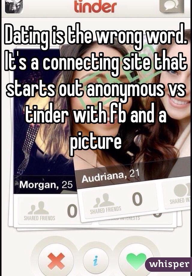 Dating is the wrong word. It's a connecting site that starts out anonymous vs tinder with fb and a picture 