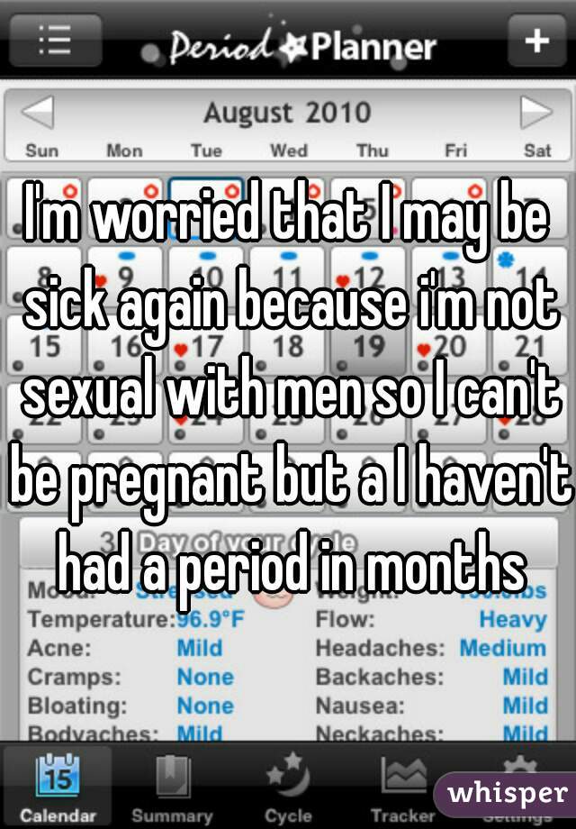 I'm worried that I may be sick again because i'm not sexual with men so I can't be pregnant but a I haven't had a period in months