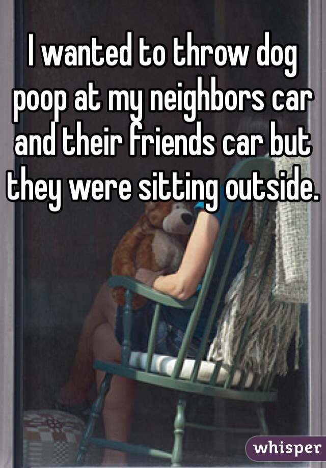 I wanted to throw dog poop at my neighbors car and their friends car but they were sitting outside.