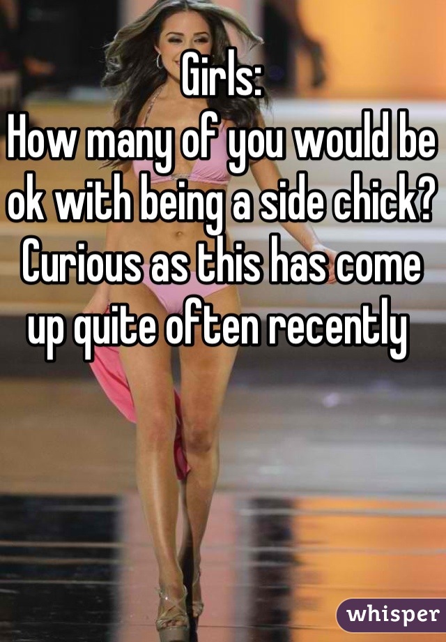 Girls:
How many of you would be ok with being a side chick? Curious as this has come up quite often recently 