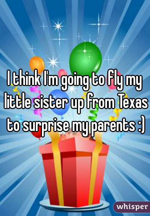 I think I'm going to fly my little sister up from Texas to surprise my parents :)
