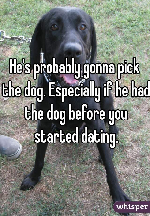 He's probably gonna pick the dog. Especially if he had the dog before you started dating.