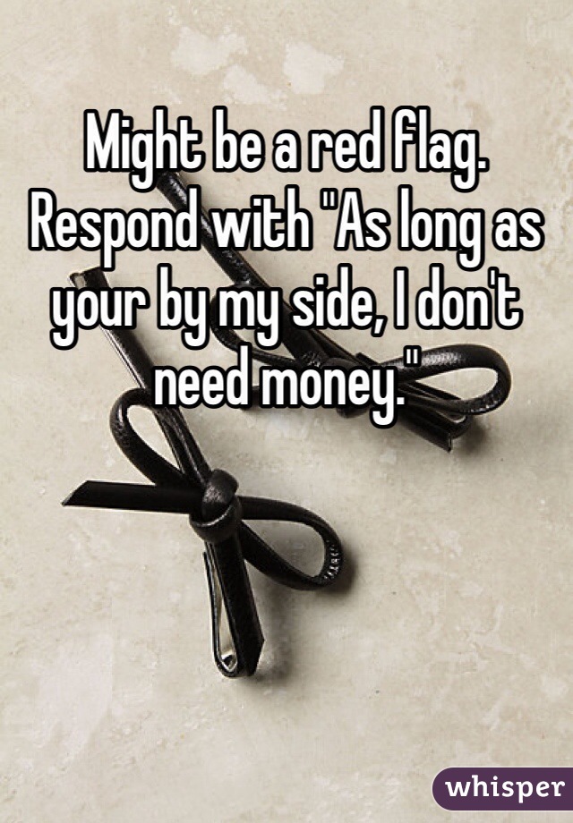 Might be a red flag. Respond with "As long as your by my side, I don't need money."