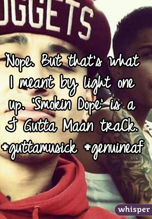 Nope. But that's what 
I meant by light one 
up. 'Smokin Dope' is a 
J Gutta Maan traCk. 
#guttamusick #genuineaf 