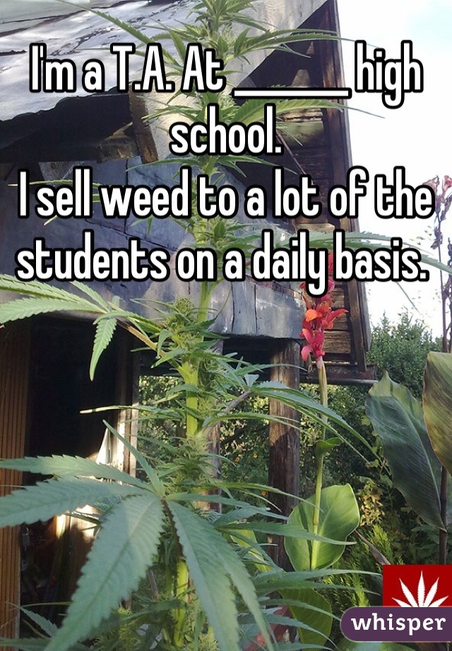 I'm a T.A. At _______ high school. 
I sell weed to a lot of the students on a daily basis. 
