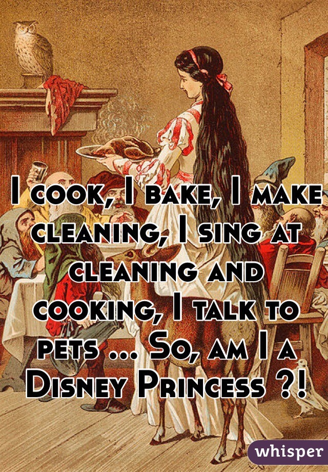 I cook, I bake, I make cleaning, I sing at cleaning and cooking, I talk to pets ... So, am I a Disney Princess ?!