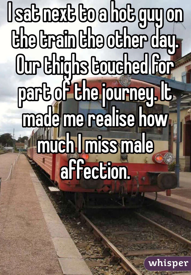 I sat next to a hot guy on the train the other day. Our thighs touched for part of the journey. It made me realise how much I miss male affection. 