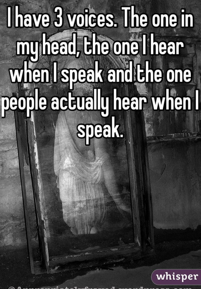 I have 3 voices. The one in my head, the one I hear when I speak and the one people actually hear when I speak.