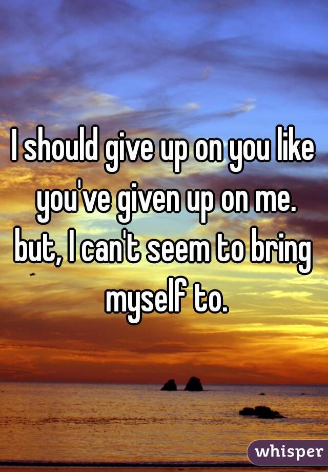 I should give up on you like you've given up on me.
but, I can't seem to bring myself to.