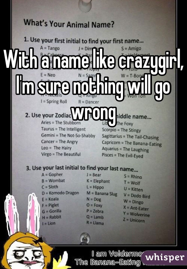 With a name like crazygirl, I'm sure nothing will go wrong
