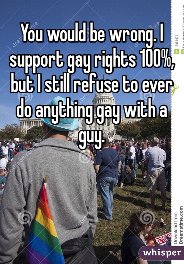 You would be wrong. I support gay rights 100%, but I still refuse to ever do anything gay with a guy. 
