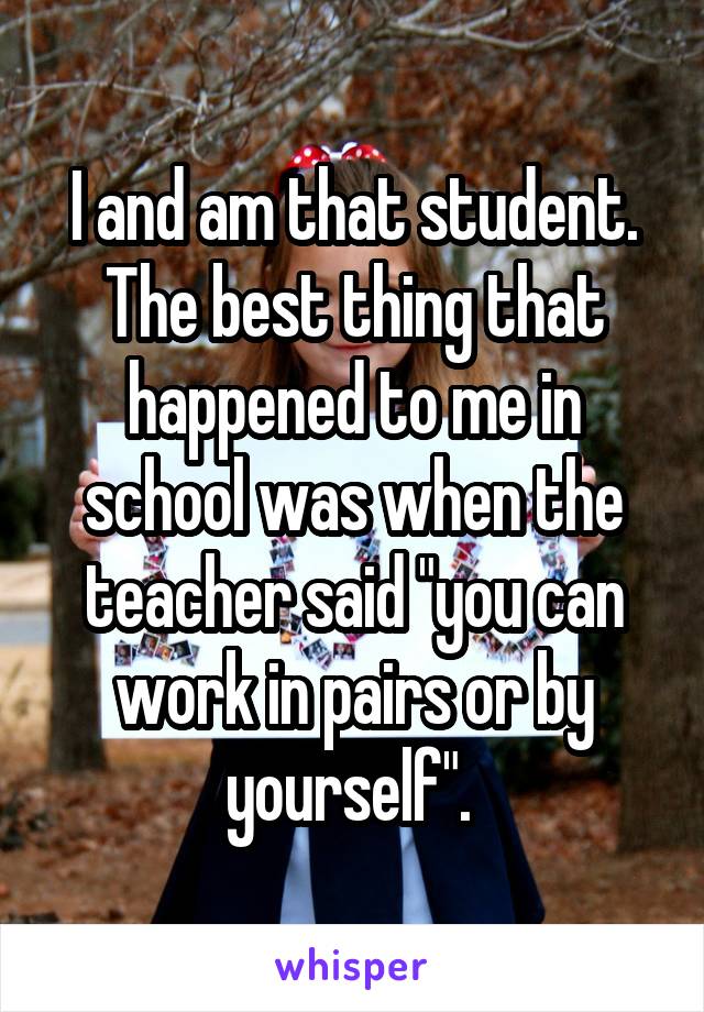 I and am that student. The best thing that happened to me in school was when the teacher said "you can work in pairs or by yourself". 
