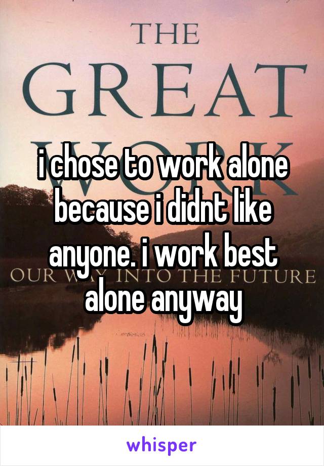 i chose to work alone because i didnt like anyone. i work best alone anyway