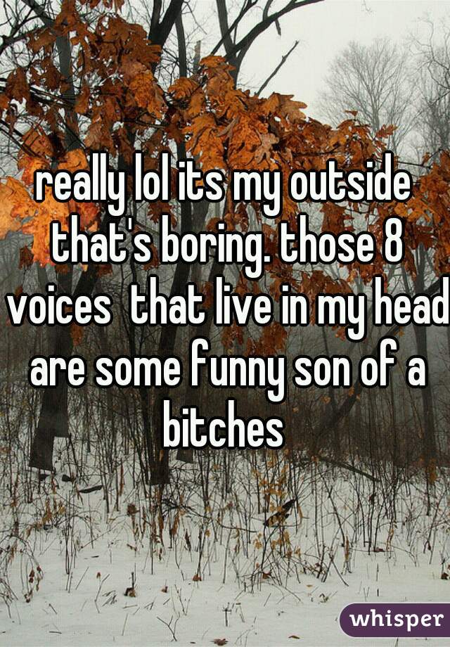 really lol its my outside that's boring. those 8 voices  that live in my head are some funny son of a bitches 