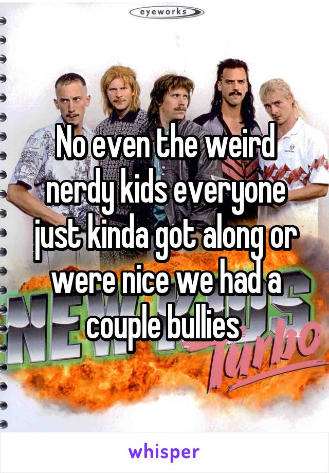 No even the weird nerdy kids everyone just kinda got along or were nice we had a couple bullies 