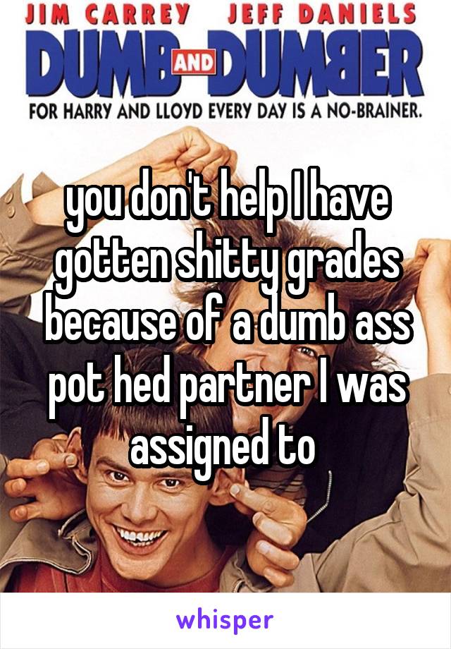 you don't help I have gotten shitty grades because of a dumb ass pot hed partner I was assigned to 