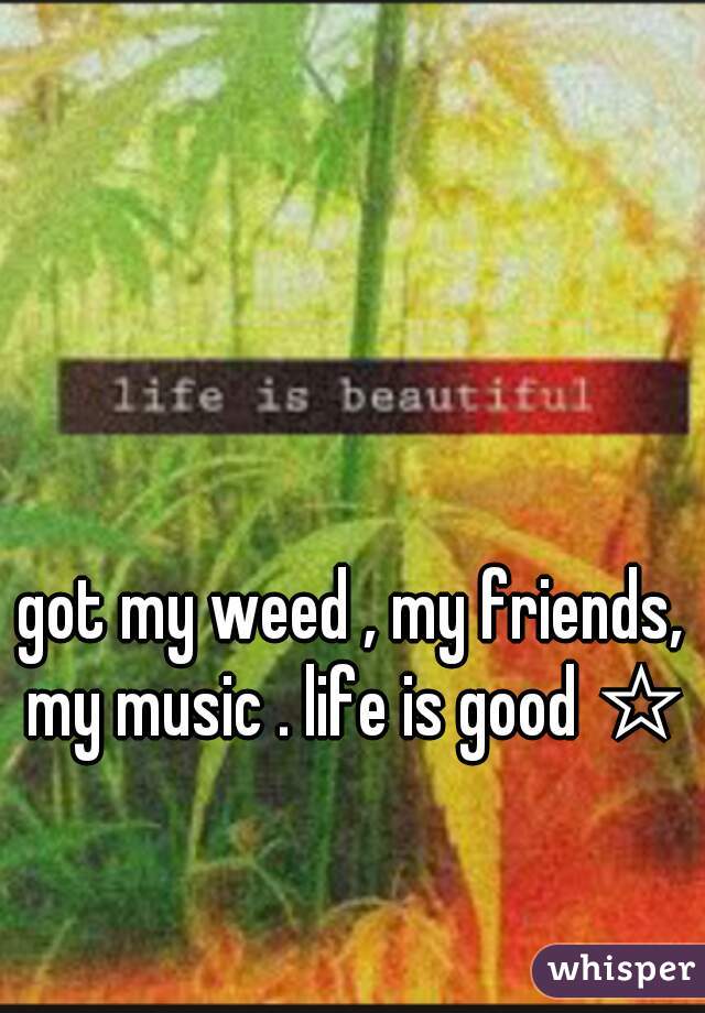 got my weed , my friends, my music . life is good ☆