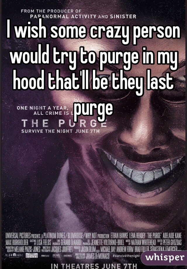 I wish some crazy person would try to purge in my hood that'll be they last purge 