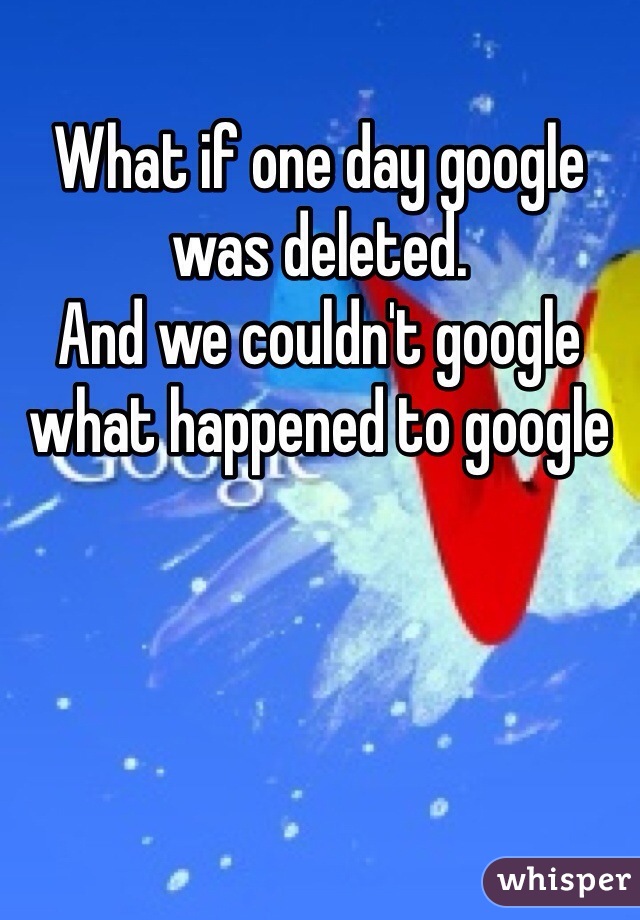 What if one day google was deleted.
And we couldn't google what happened to google  