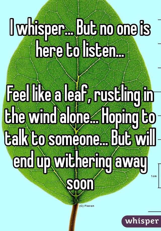 I whisper... But no one is here to listen...

Feel like a leaf, rustling in the wind alone... Hoping to talk to someone... But will end up withering away soon