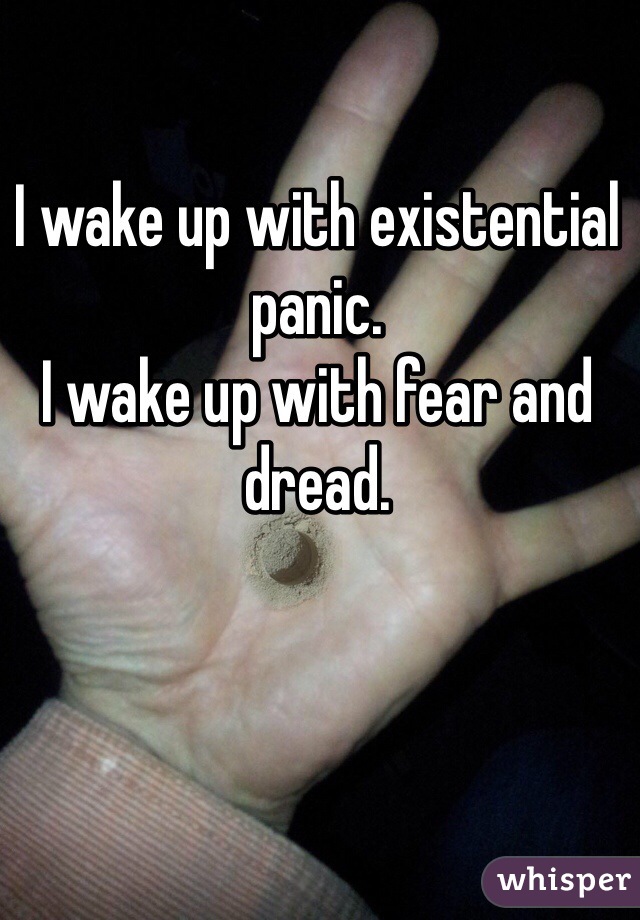 

I wake up with existential panic.
I wake up with fear and dread.  