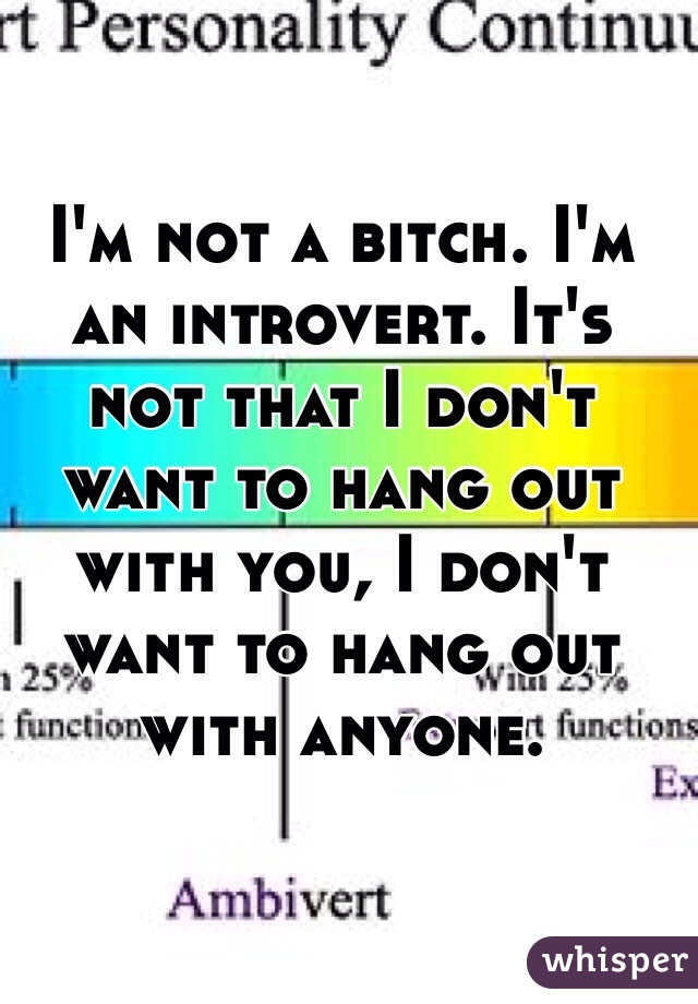 I'm not a bitch. I'm an introvert. It's not that I don't want to hang out with you, I don't want to hang out with anyone. 