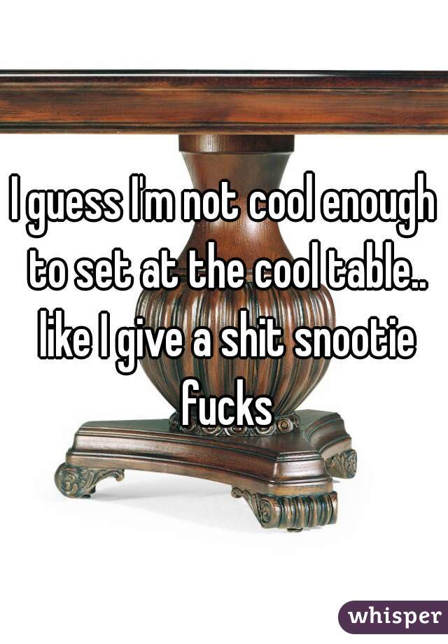 I guess I'm not cool enough to set at the cool table.. like I give a shit snootie fucks