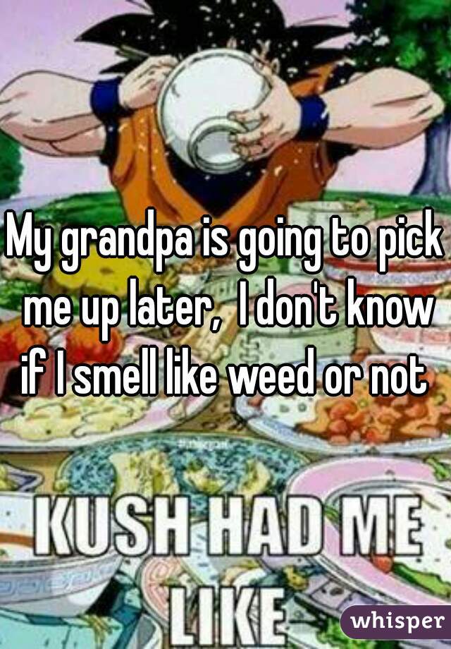 My grandpa is going to pick me up later,  I don't know if I smell like weed or not 