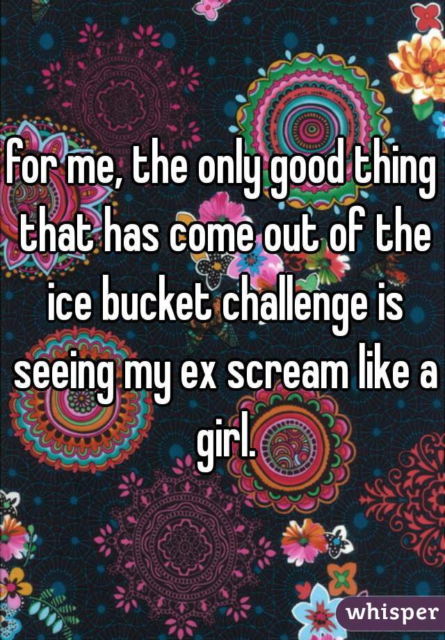 for me, the only good thing that has come out of the ice bucket challenge is seeing my ex scream like a girl.