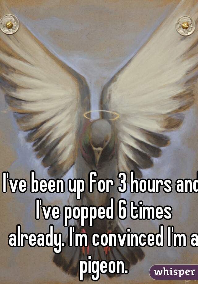 I've been up for 3 hours and I've popped 6 times already. I'm convinced I'm a pigeon.