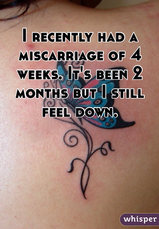 I recently had a miscarriage of 4 weeks. It's been 2 months but I still feel down. 