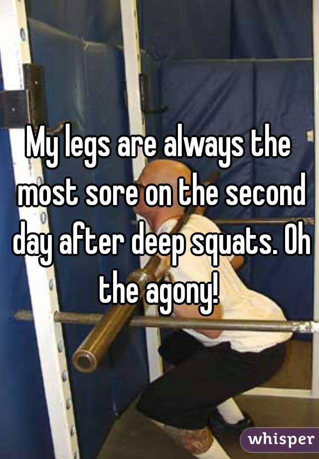 My legs are always the most sore on the second day after deep squats. Oh the agony! 