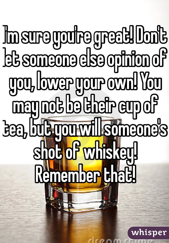 I'm sure you're great! Don't let someone else opinion of you, lower your own! You may not be their cup of tea, but you will someone's shot of whiskey! Remember that!