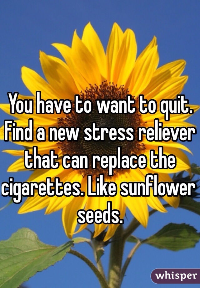 You have to want to quit. Find a new stress reliever that can replace the cigarettes. Like sunflower seeds. 