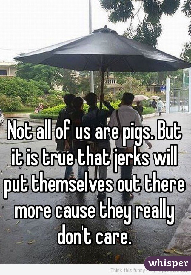 Not all of us are pigs. But it is true that jerks will put themselves out there more cause they really don't care.