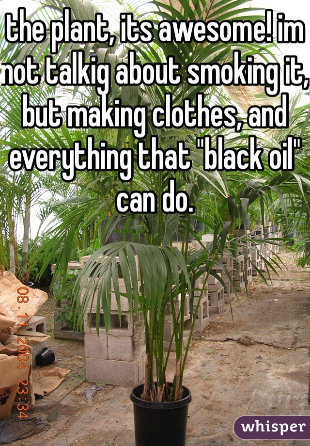 the plant, its awesome! im not talkig about smoking it, but making clothes, and everything that "black oil" can do. 