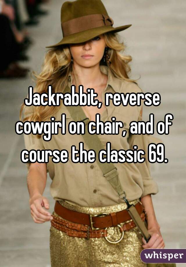 Jackrabbit, reverse cowgirl on chair, and of course the classic 69.