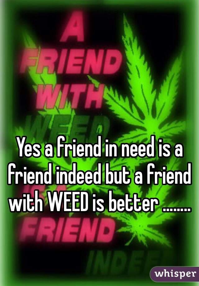 Yes a friend in need is a friend indeed but a friend with WEED is better ........