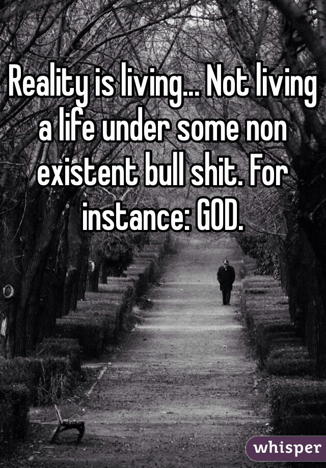 Reality is living... Not living a life under some non existent bull shit. For instance: GOD. 