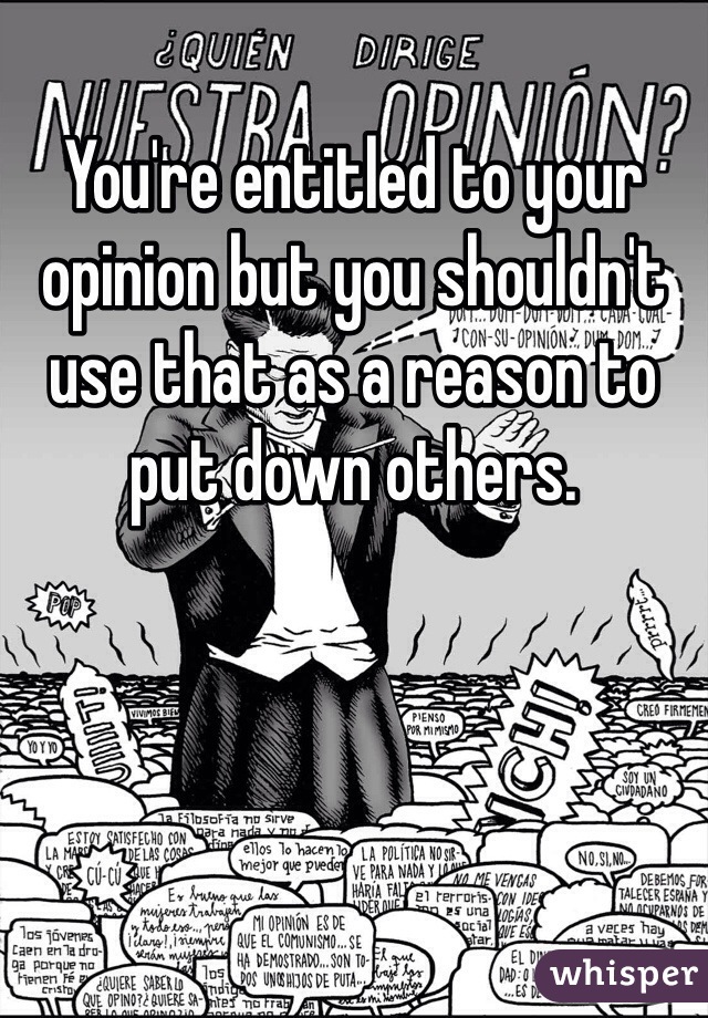 You're entitled to your opinion but you shouldn't use that as a reason to put down others. 