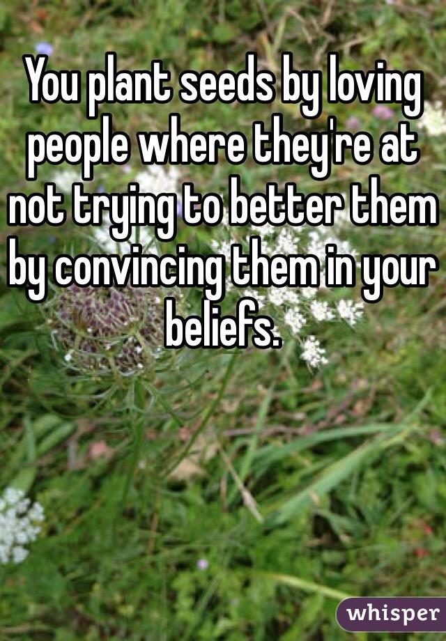 You plant seeds by loving people where they're at not trying to better them by convincing them in your beliefs. 