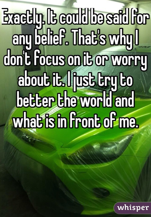 Exactly. It could be said for any belief. That's why I don't focus on it or worry about it. I just try to better the world and what is in front of me. 