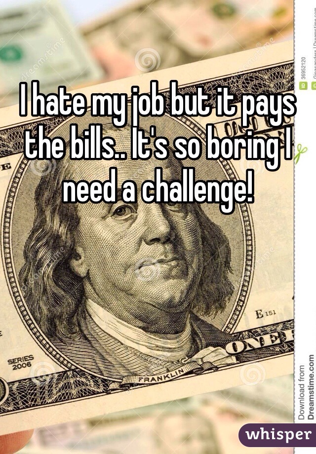 I hate my job but it pays the bills.. It's so boring I need a challenge!