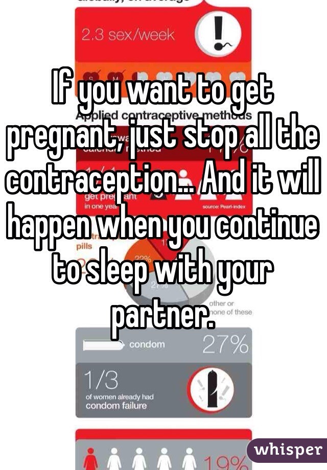 If you want to get pregnant, just stop all the contraception... And it will happen when you continue to sleep with your partner.